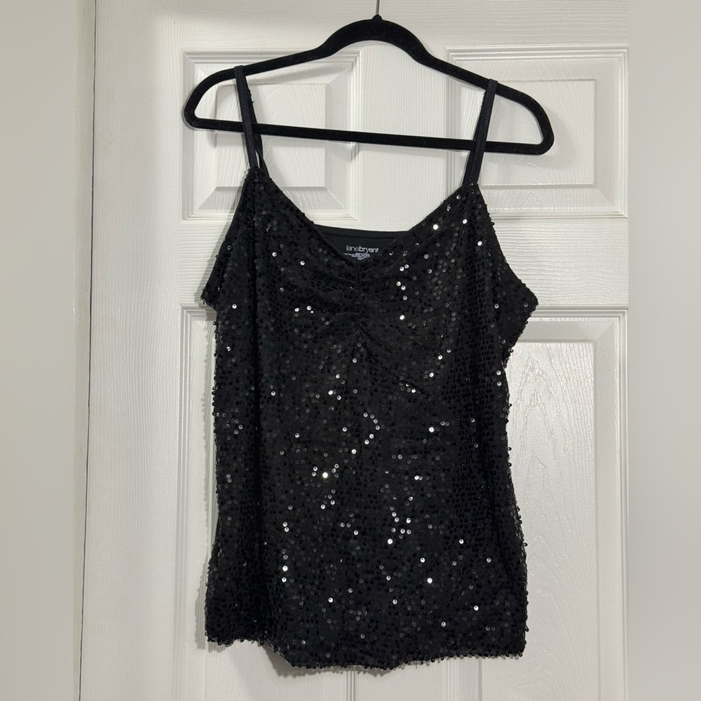 Lane Bryant Black Sequin Cami Tank 18/20 Plus Size Party Holiday Top